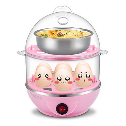 Picture of portable electrical egg steamer boiler egg poacher egg automatically shut off cooker steamer rice boiler Cooking, Boiling and Frying food steamer cooking with egg tray Egg Boiling Roasting Heating Electric Mini Egg Boiler